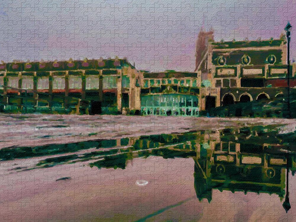 Wave Jigsaw Puzzle featuring the painting Asbury Park Beach Painting of Photo By Max Oster by Tony Rubino