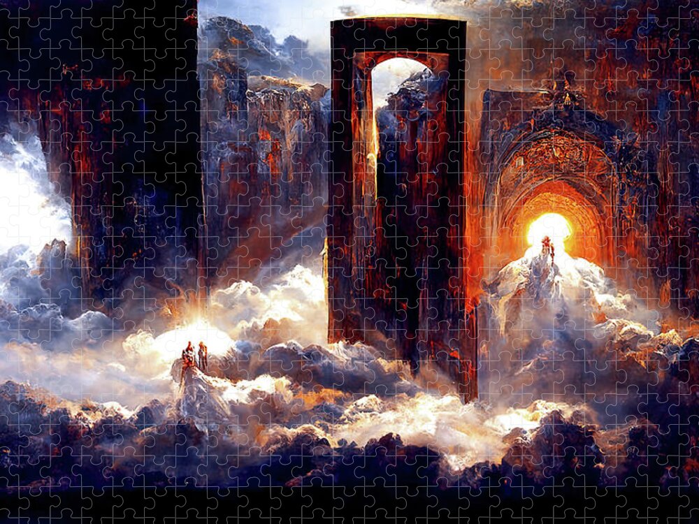 Heaven Jigsaw Puzzle featuring the painting Ascending to the Gates of Heaven, 02 by AM FineArtPrints