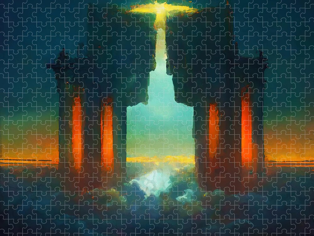 Heaven Jigsaw Puzzle featuring the painting Ascending to the Gates of Heaven, 05 by AM FineArtPrints