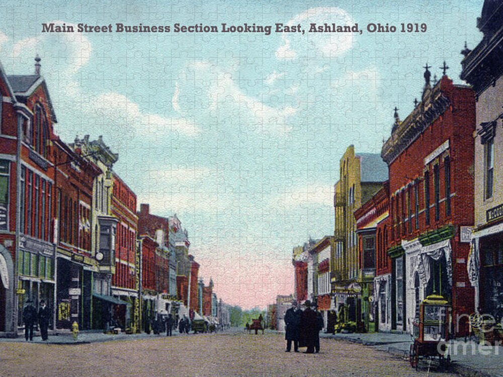 Vintage Postcard Of Downtown Ashland Jigsaw Puzzle featuring the photograph Ashland Ohio Postcard from 1919 by Terri Meyer