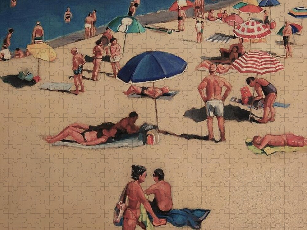 Beach Jigsaw Puzzle featuring the painting Walking on Sunshine by Jean Cormier