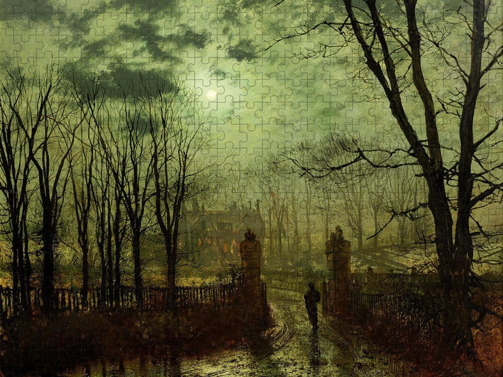 Grimshaw Jigsaw Puzzle featuring the painting At The Park Gate, 1878 by John Atkinson Grimshaw