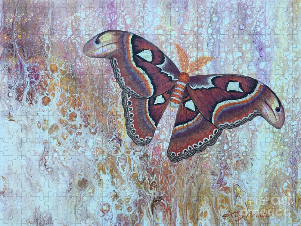 Moth Jigsaw Puzzle featuring the painting Atlas Silk Moth by Lucy Arnold