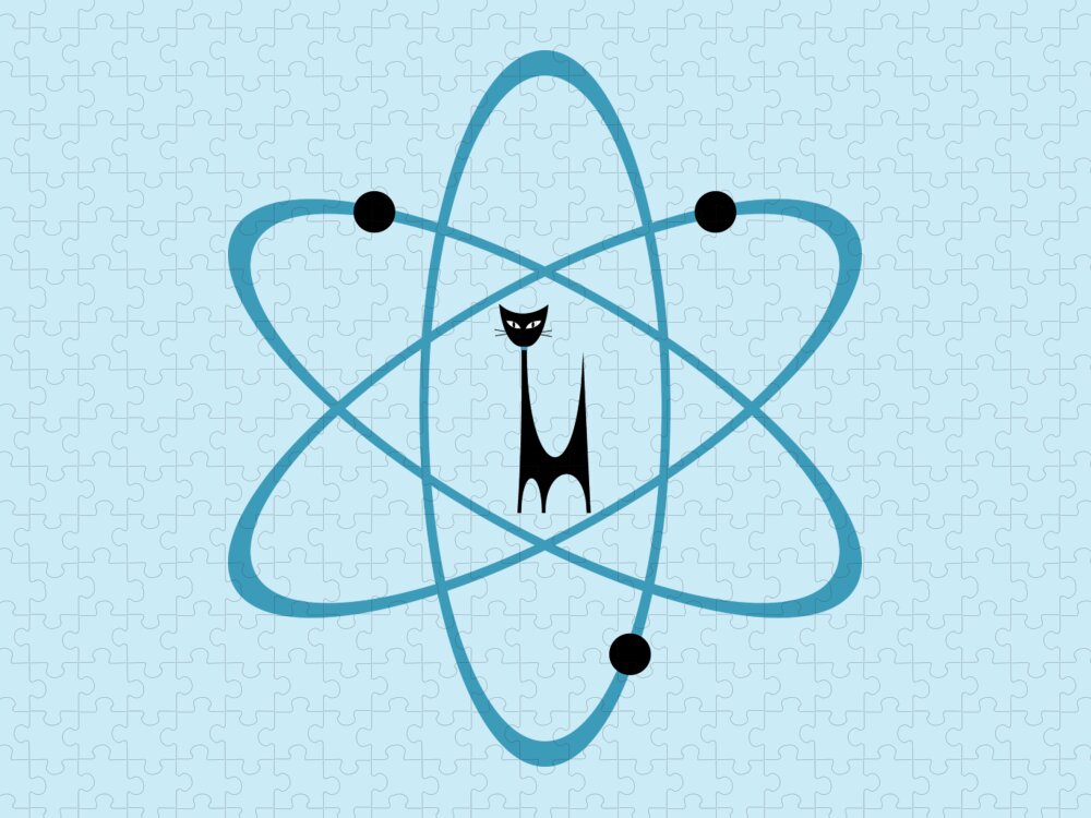 Atomic Cat Jigsaw Puzzle featuring the digital art Atom Cat in Teal Transparent Background by Donna Mibus