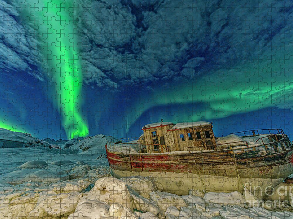 00648338 Puzzle featuring the photograph Aurora Borealis and Boat by Shane P White