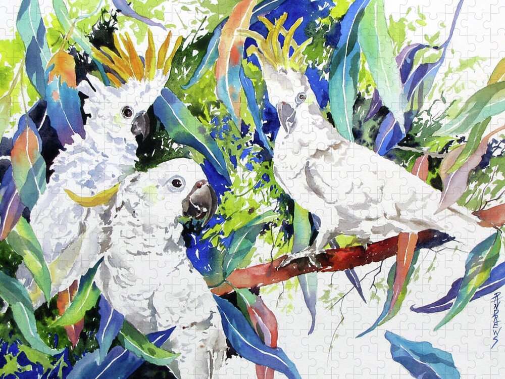 Birds Jigsaw Puzzle featuring the painting Aussie Standoff by Rae Andrews