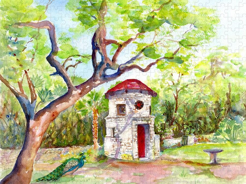 Austin Jigsaw Puzzle featuring the painting Austin Texas Mayfield Park by Carlin Blahnik CarlinArtWatercolor