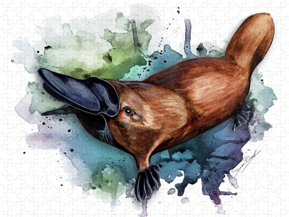 Art Jigsaw Puzzle featuring the painting Australian Platypus by Simon Read