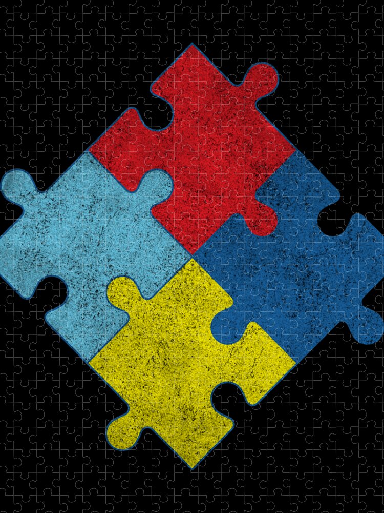 Cool Jigsaw Puzzle featuring the digital art Autism Awareness Puzzle Pieces Vintage by Flippin Sweet Gear
