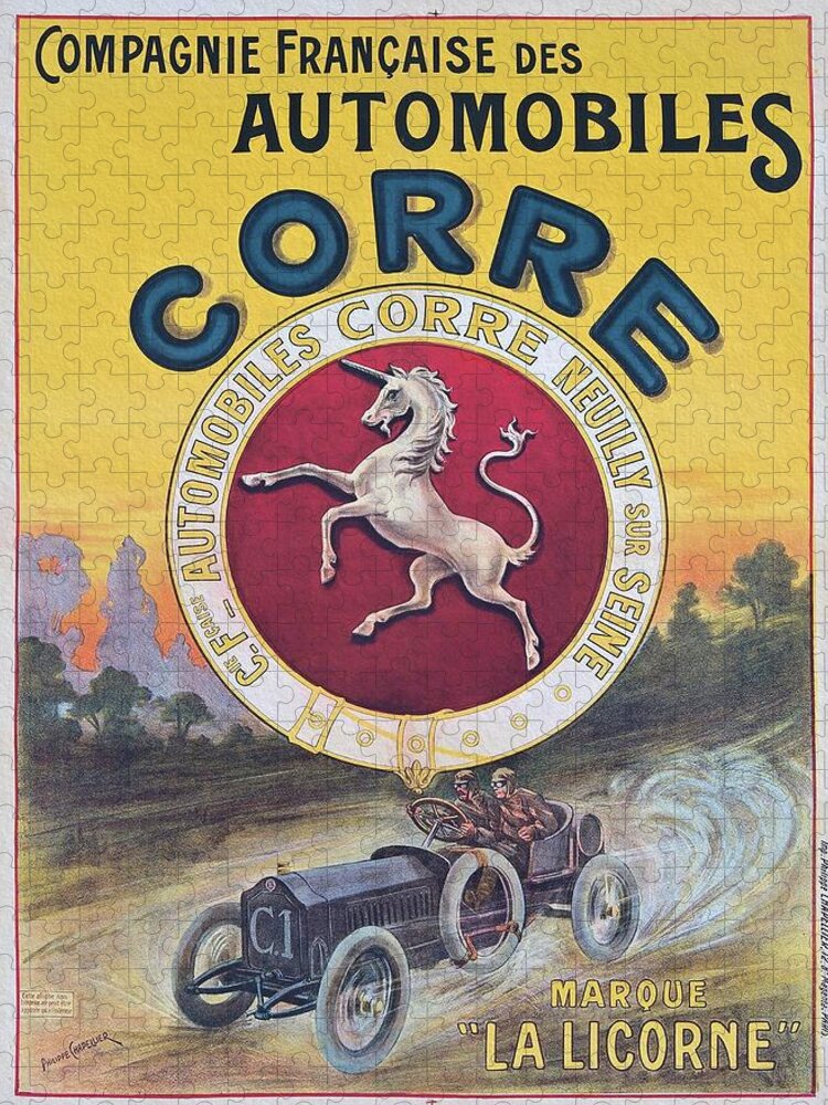 Animals Jigsaw Puzzle featuring the painting Automobiles Corre 1901 Poster by Vincent Monozlay