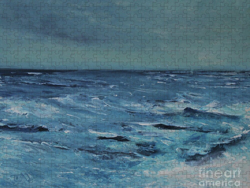 Seascape Jigsaw Puzzle featuring the painting Autumn Blues by Jane See