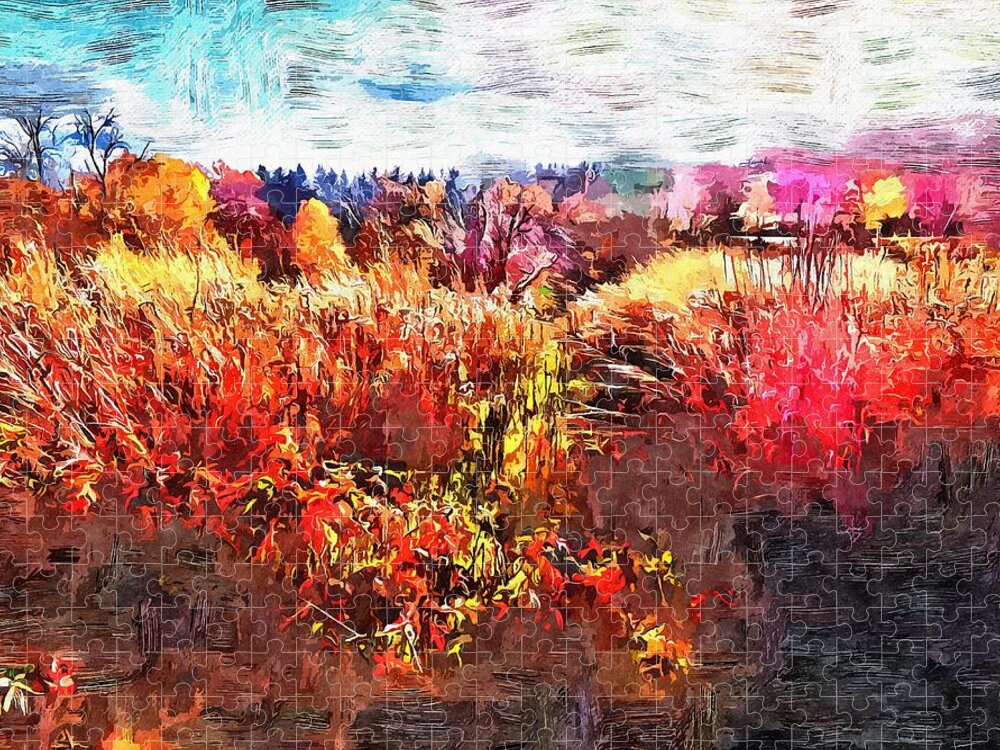 Autumn Jigsaw Puzzle featuring the mixed media Autumn Field by Christopher Reed