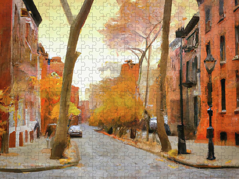 Philadelphia Jigsaw Puzzle featuring the digital art Autumn in Philadelphia by Alison Frank