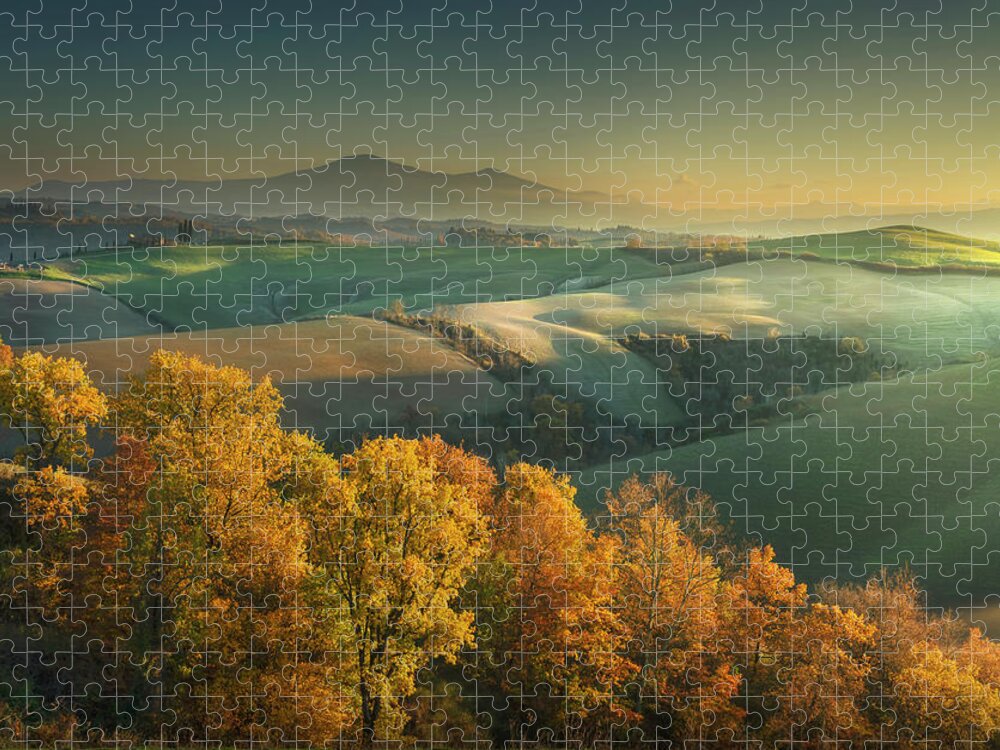 Landscape Jigsaw Puzzle featuring the photograph Autumn Sunset in Crete Senesi by Stefano Orazzini