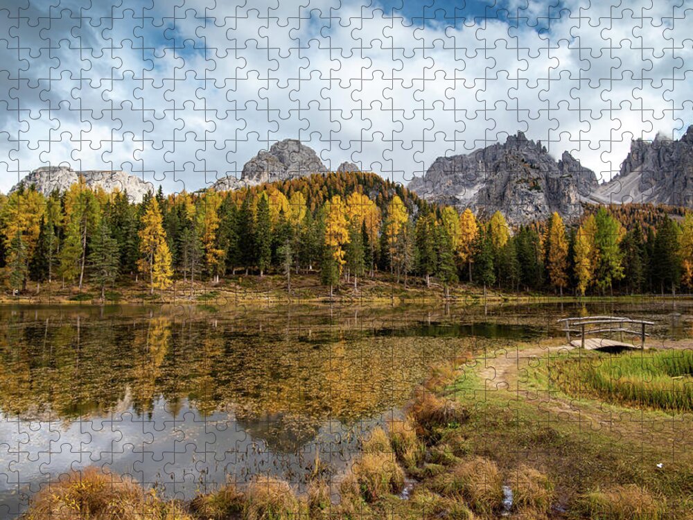 Autumn Jigsaw Puzzle featuring the photograph Autumn landscape with mountains and trees by Michalakis Ppalis