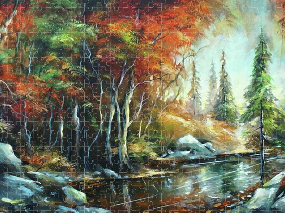 Landscape Jigsaw Puzzle featuring the painting Autumn Light by Michael Lang