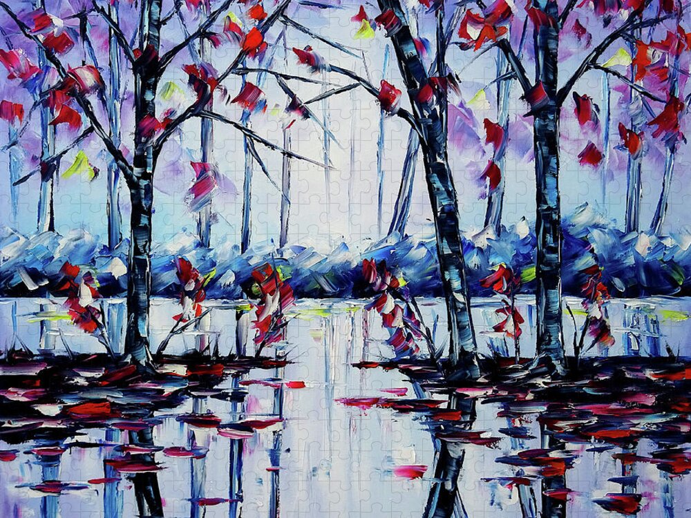 Pink Autumn Jigsaw Puzzle featuring the painting Autumn Morning by Mirek Kuzniar