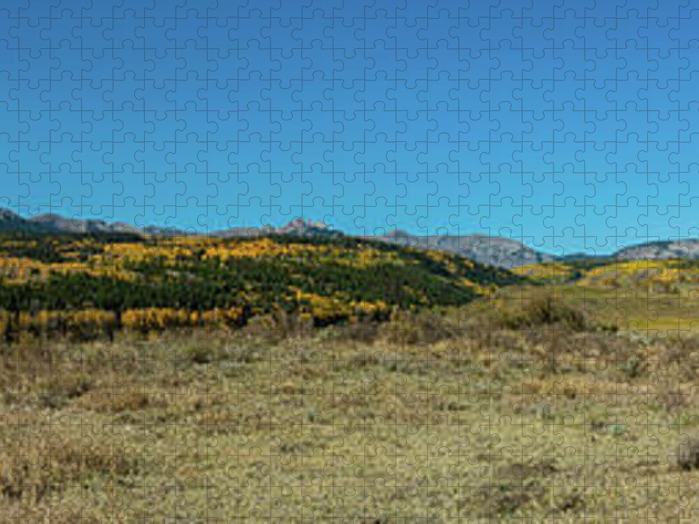 Aspens Jigsaw Puzzle featuring the photograph Autumn Rocky Mountain Ranch Panorama 2 by Ron Long Ltd Photography