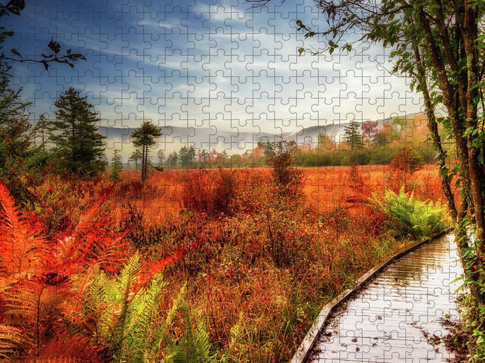 Fall Jigsaw Puzzle featuring the photograph Autumn West Virginia Foggy Meadow Morning by Dan Carmichael