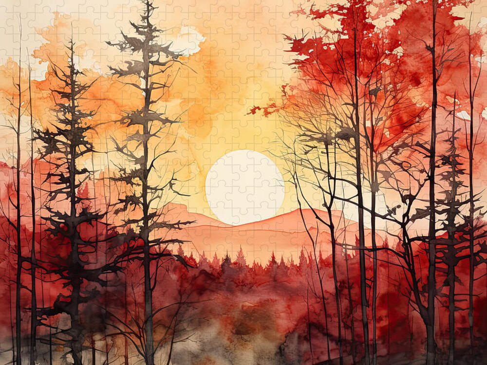 Red And Gray Jigsaw Puzzle featuring the painting Autumn's Dance by Lourry Legarde