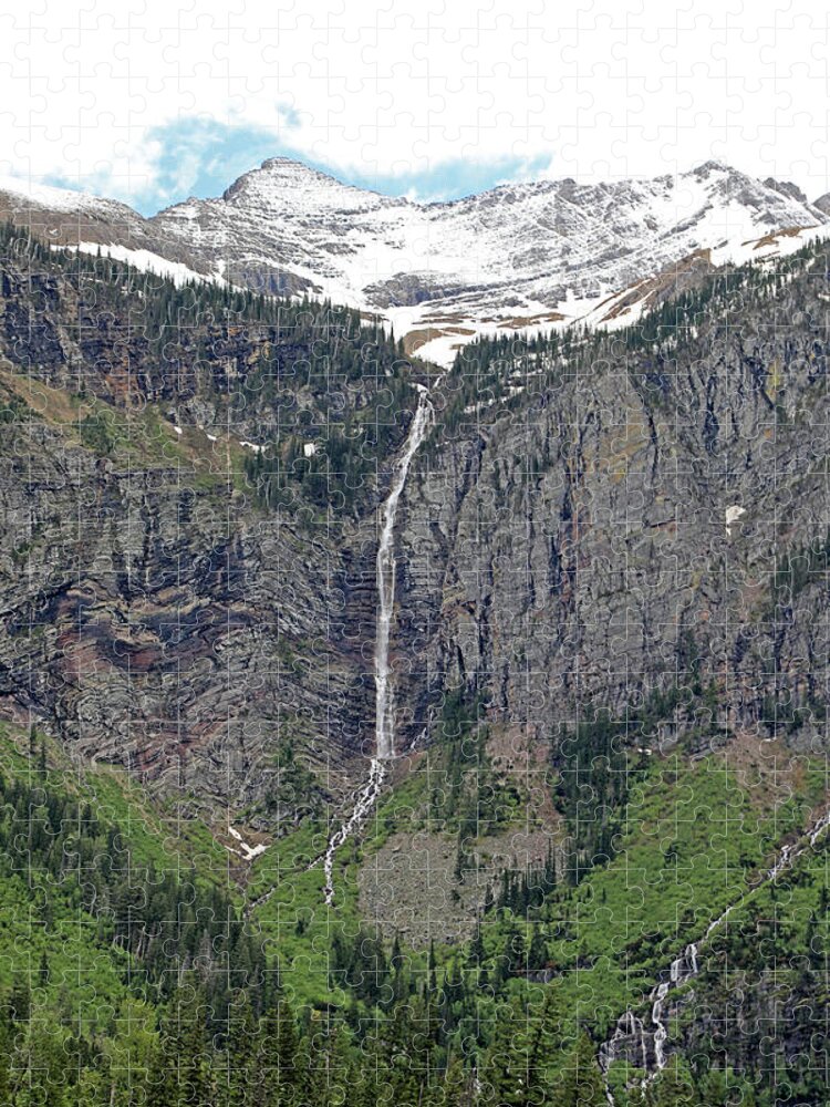Avalanche Falls Jigsaw Puzzle featuring the photograph Avalanche Falls - Glacier National Park by Richard Krebs