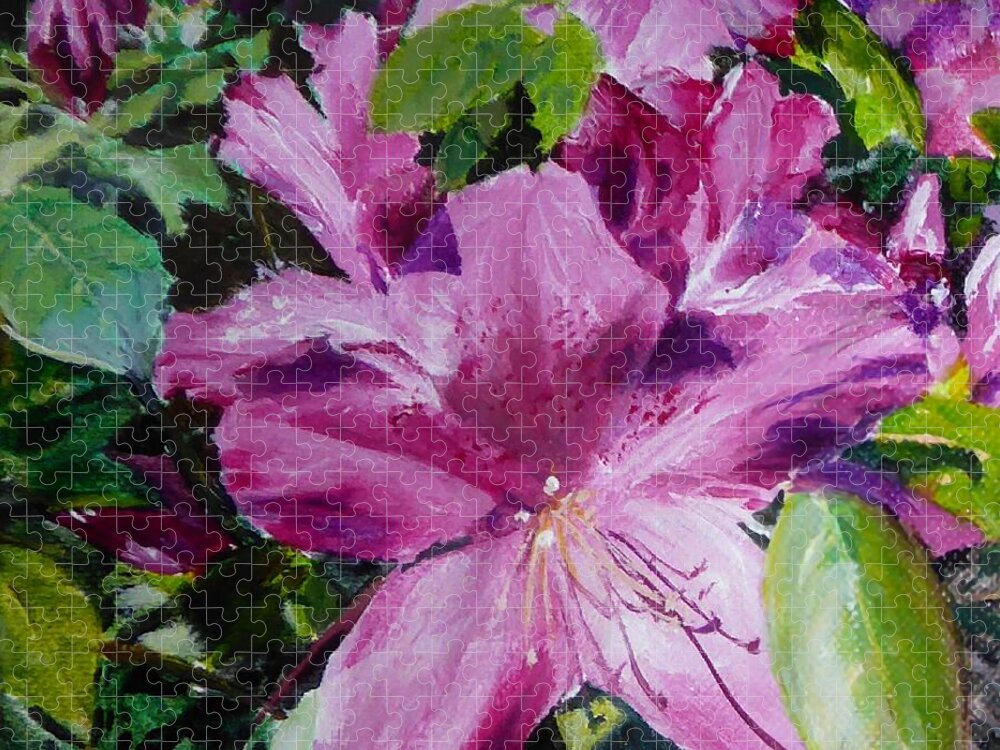 Flower Jigsaw Puzzle featuring the painting Azaleas by Merana Cadorette