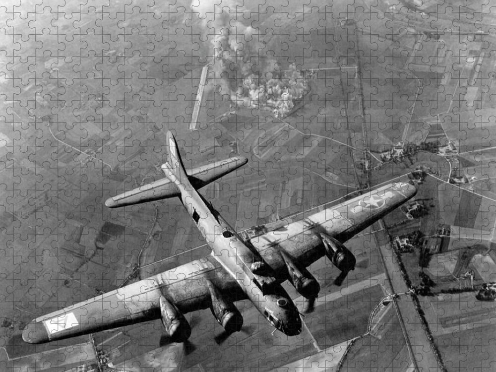 B 17 Bomber Puzzle featuring the photograph B-17 Bomber Over Germany - WW2 - 1943 by War Is Hell Store