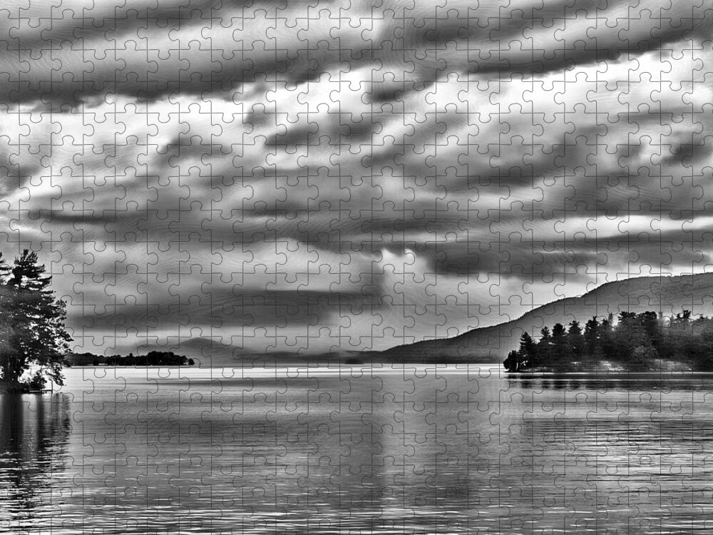 Storm Jigsaw Puzzle featuring the photograph B and W Storm Clouds Over Lake George by Russel Considine