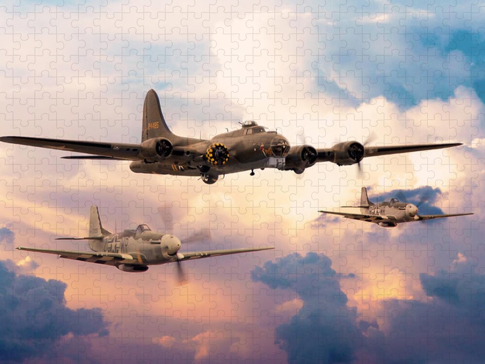 B17 Flying Fortress Jigsaw Puzzle featuring the digital art B17 Bomber and Little Friends by Airpower Art