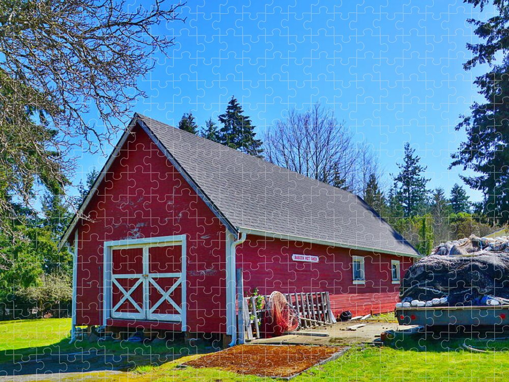 Landscape Jigsaw Puzzle featuring the photograph Babich Net Shed by Bill TALICH