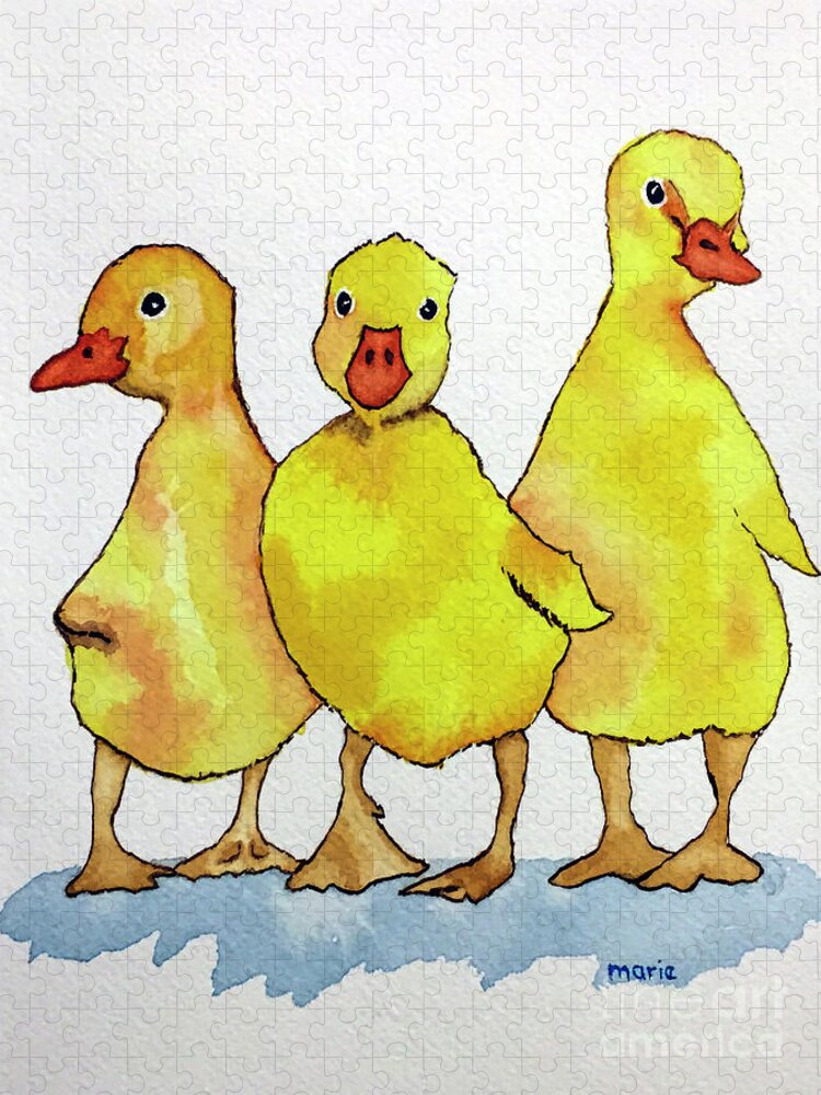 Baby Chicks Jigsaw Puzzle featuring the painting Baby Chicks by Marie Dudek Brown
