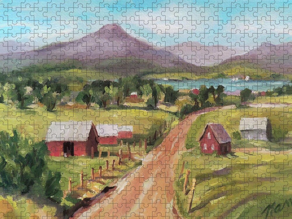Impressionism Jigsaw Puzzle featuring the painting Back Road to the Lake by Nancy Griswold