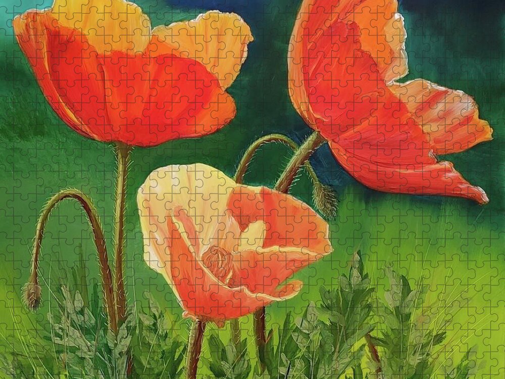 Poppies Jigsaw Puzzle featuring the painting Backlit Poppies by Connie Rish