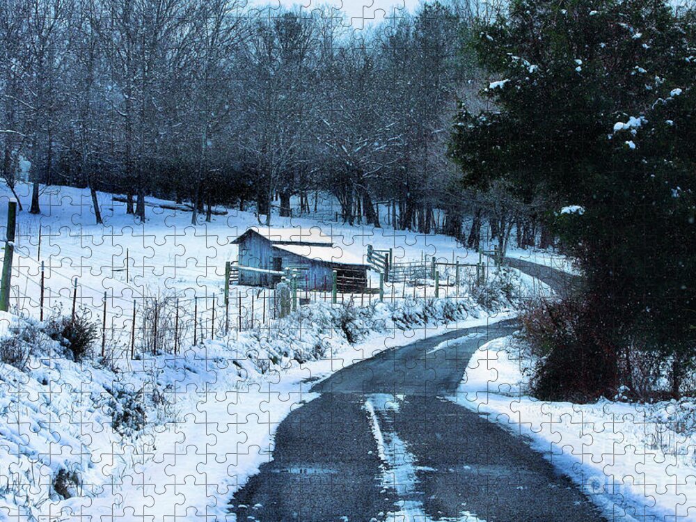 Barns Jigsaw Puzzle featuring the photograph Backroad Snow by Rick Lipscomb