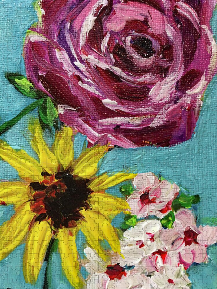 Roses Jigsaw Puzzle featuring the painting Backyard Blooms by Roxy Rich