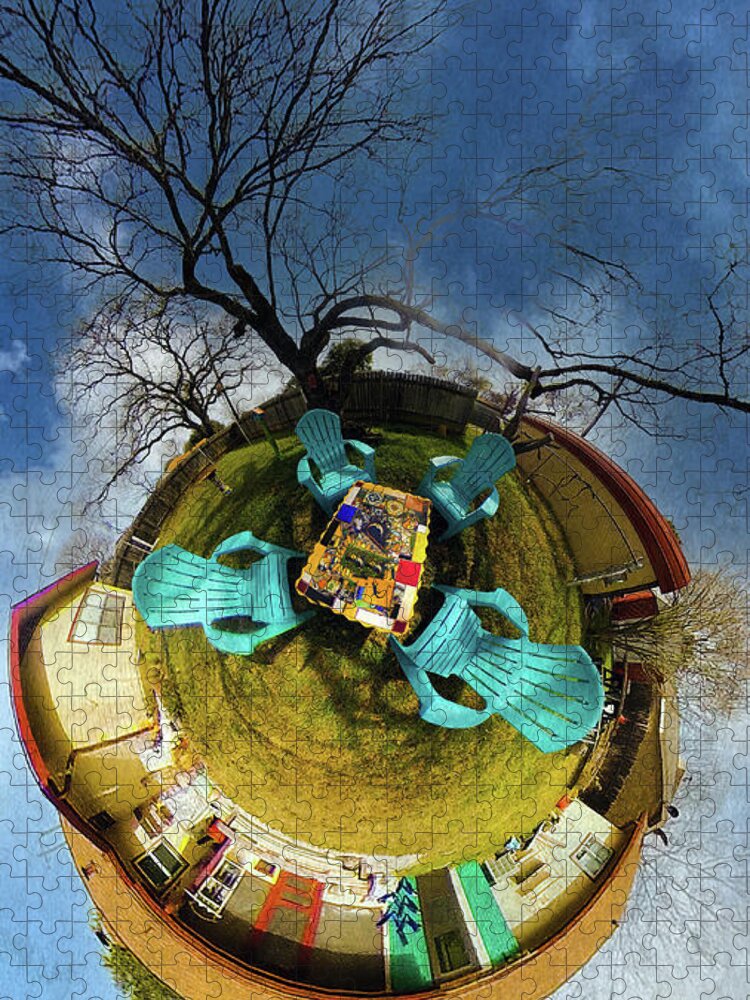 360° Jigsaw Puzzle featuring the digital art Backyard Flight by Joe Houde