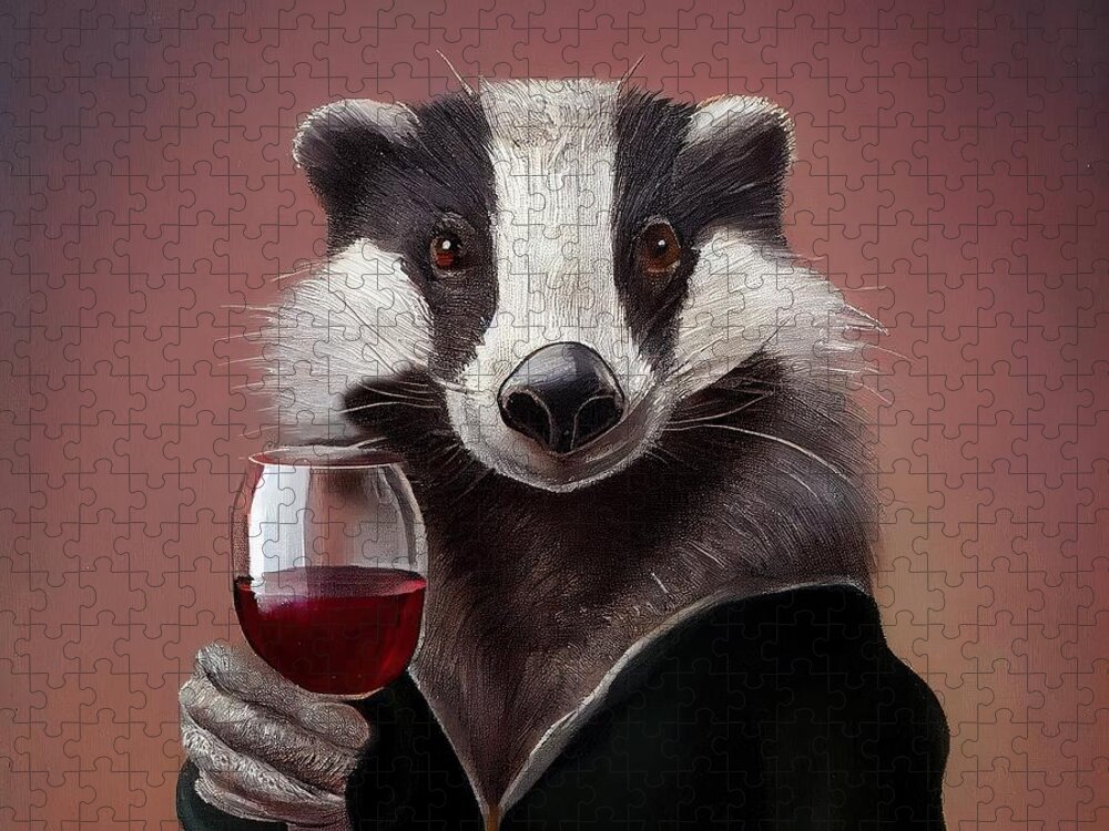 Badger Jigsaw Puzzle featuring the painting Badger Having Drink by N Akkash