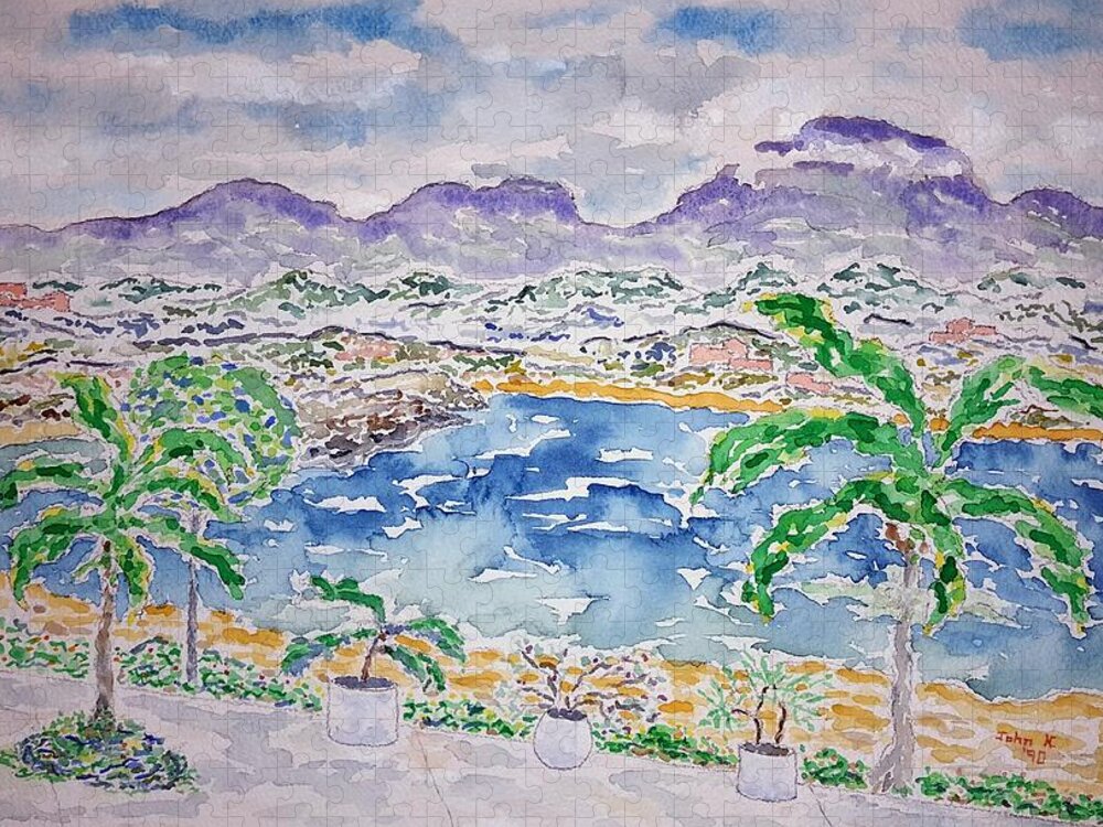 Watercolor Jigsaw Puzzle featuring the painting Bahia de Tangolunda by John Klobucher