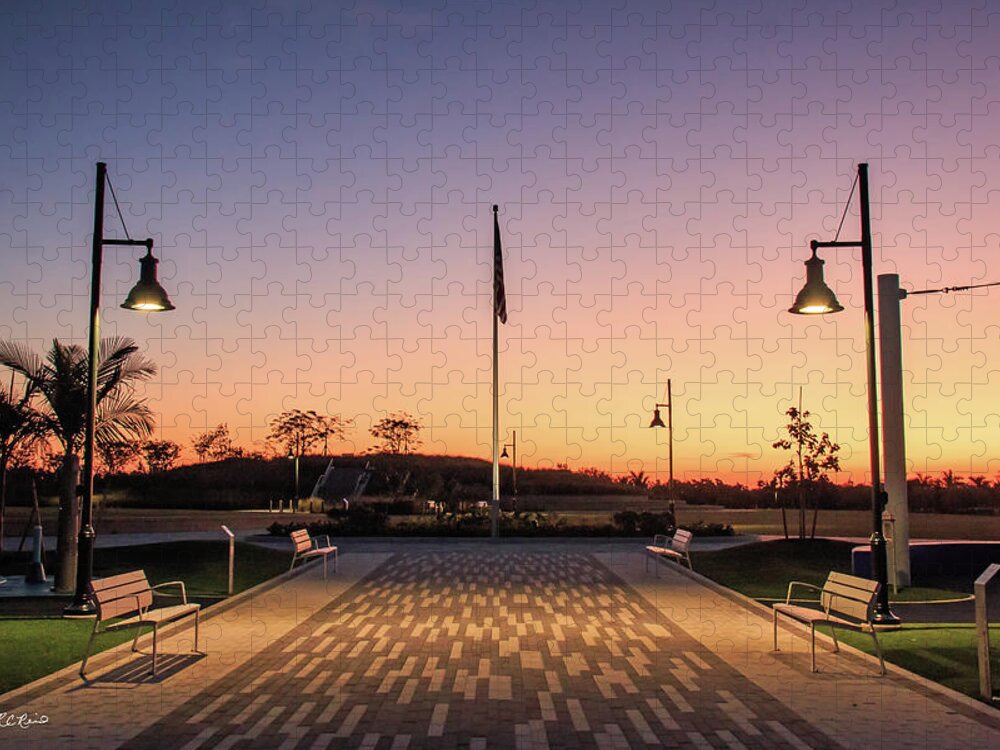 Office Jigsaw Puzzle featuring the photograph Baker Park - Entrance to Naples Baker Park at Dawn by Ronald Reid