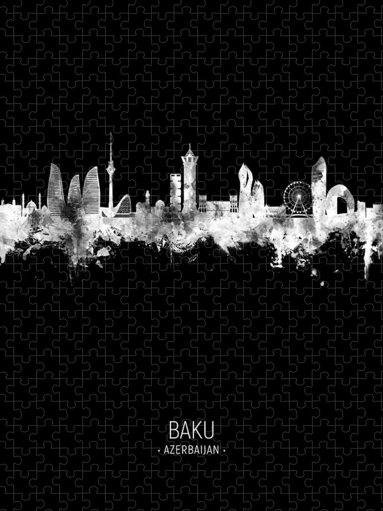 Baku Jigsaw Puzzle featuring the digital art Baku Azerbaijan Skyline #70 by Michael Tompsett