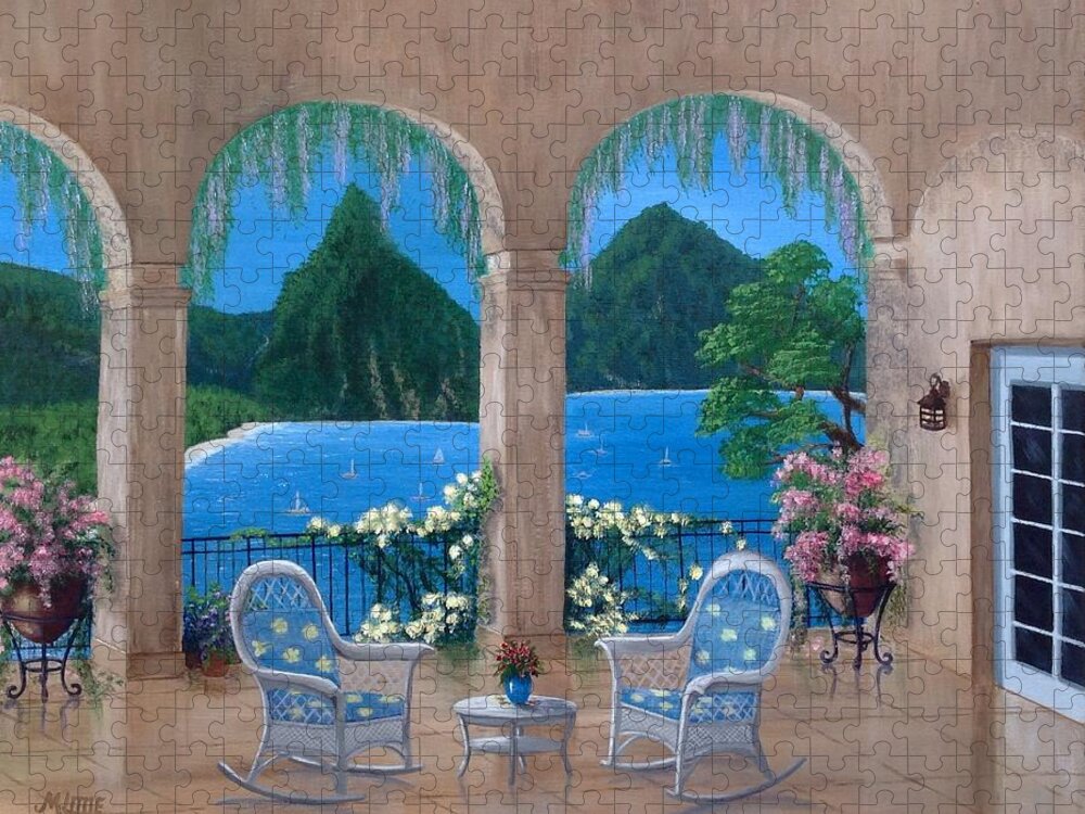 Water Jigsaw Puzzle featuring the painting Balcony with a View by Marlene Little