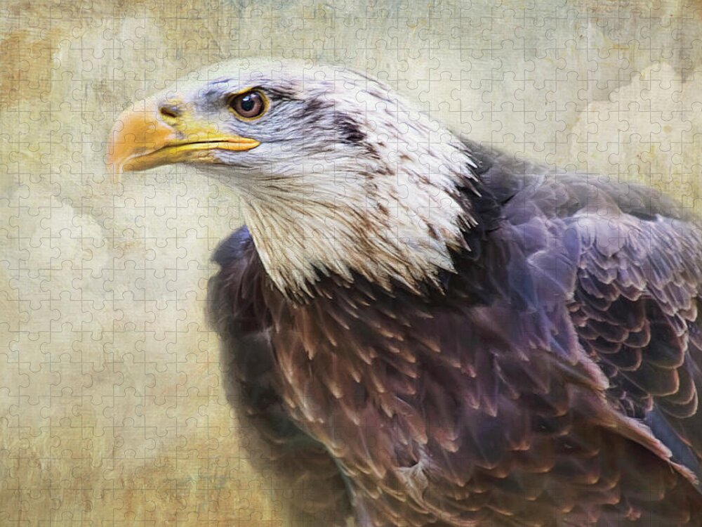 Bald Eagle Jigsaw Puzzle featuring the photograph Bald Eagle - The Cloud Dweller by Peggy Collins