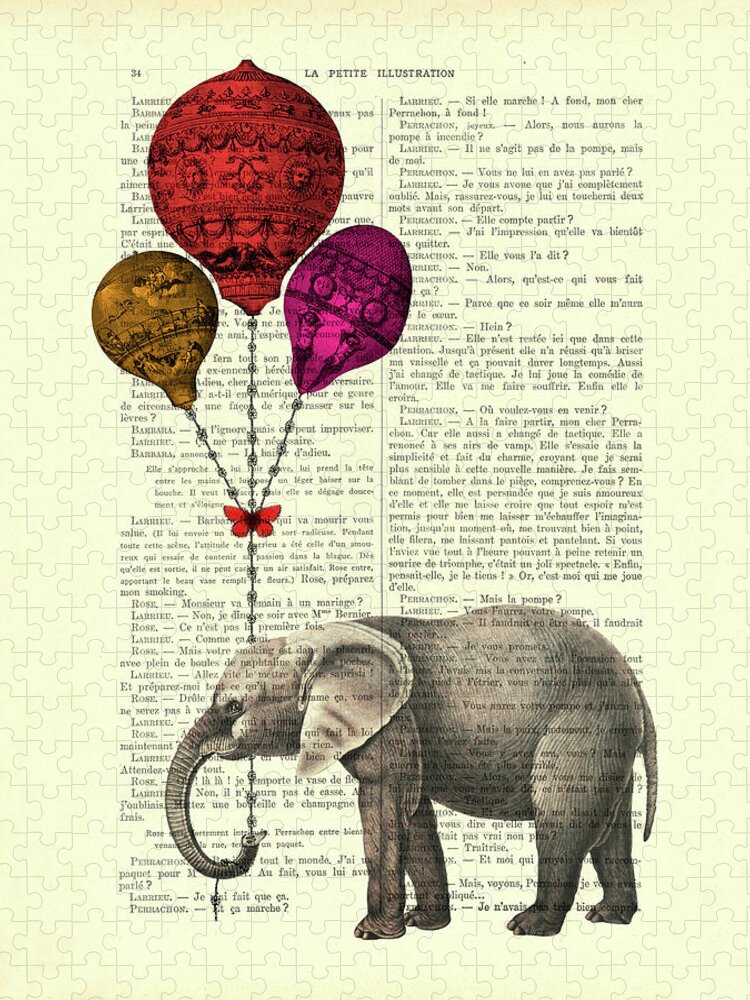 Elephant Jigsaw Puzzle featuring the mixed media Balloon Elephant by Madame Memento