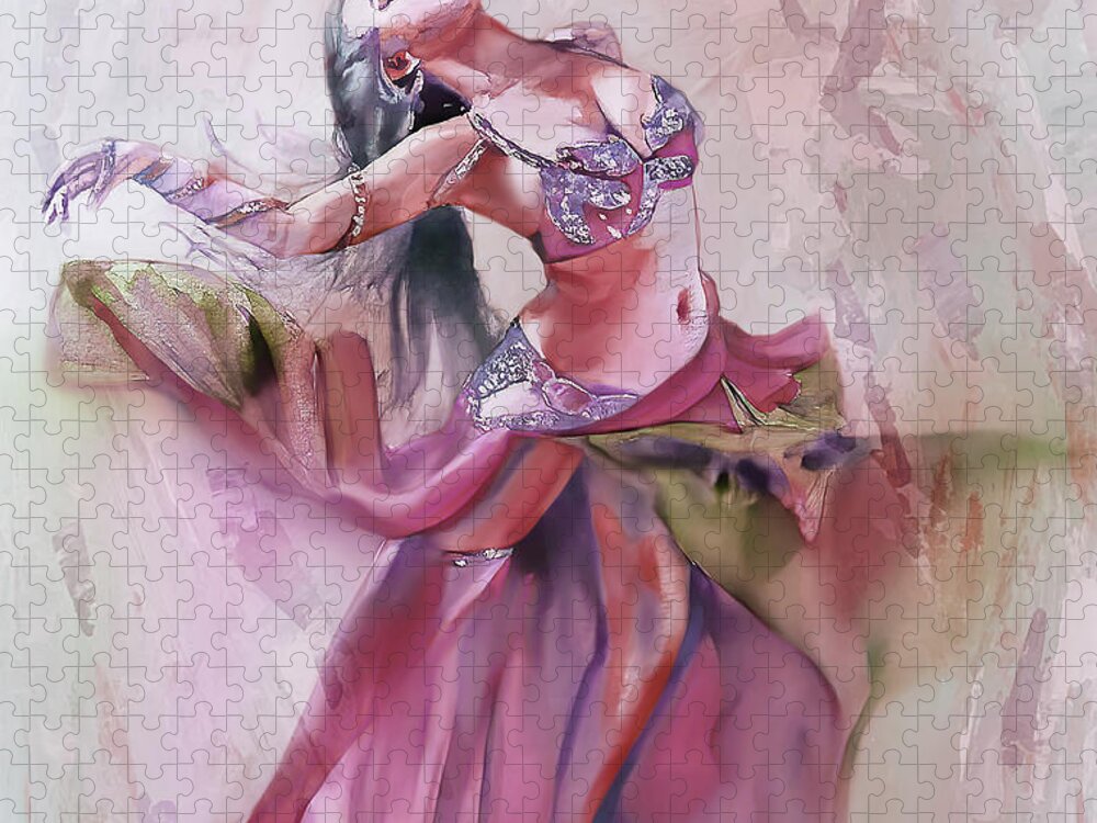 Bellydance Jigsaw Puzzle featuring the painting Belly Dancing kk23 by Gull G