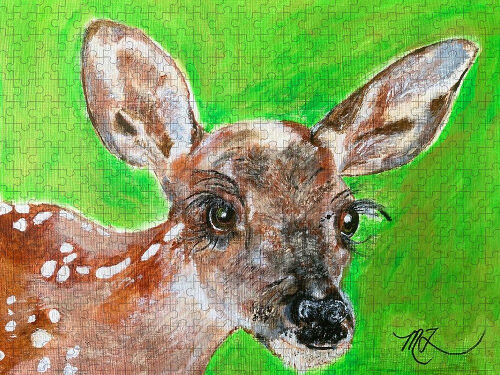 Fawn Jigsaw Puzzle featuring the painting Fawn by Melody Fowler