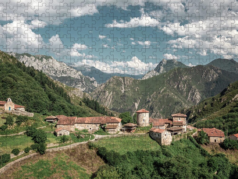 Asturias Jigsaw Puzzle featuring the photograph Bandujo medieval village in Northern Spain by Benoit Bruchez