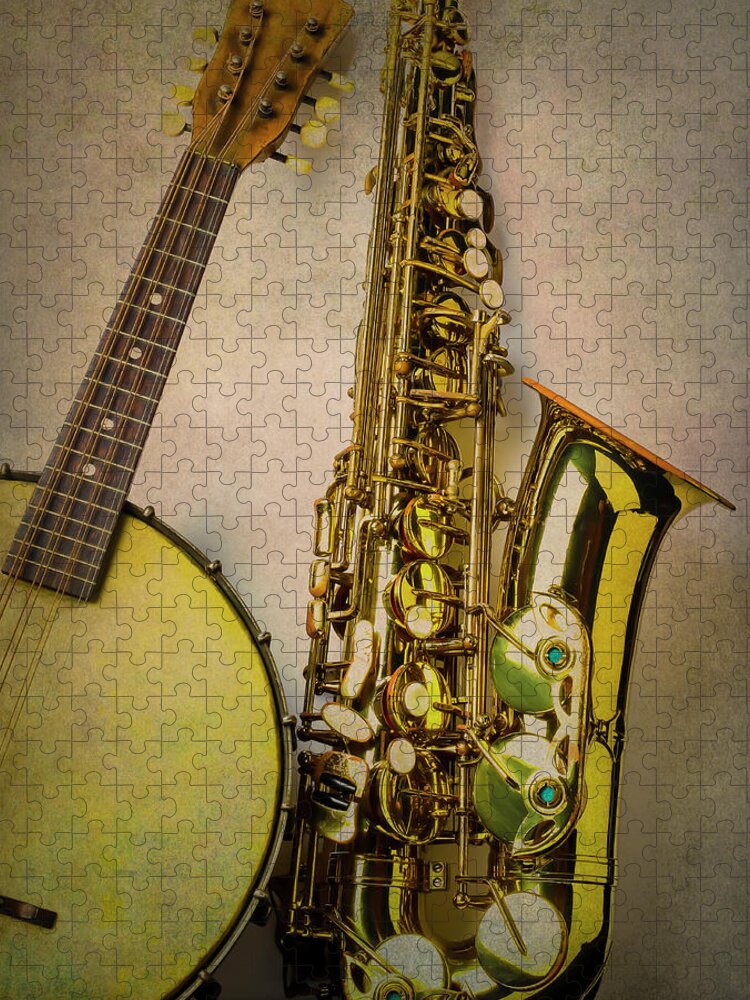  Sax Jigsaw Puzzle featuring the photograph Banjo And Saxophone by Garry Gay