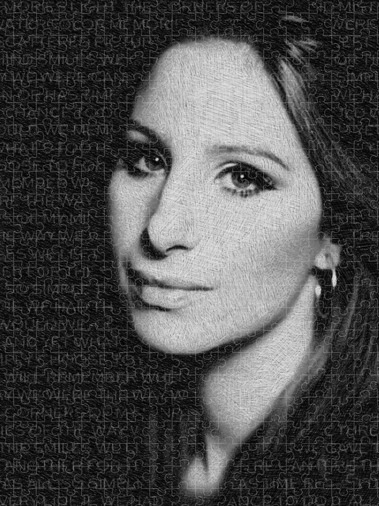Barbra Streisand Jigsaw Puzzle featuring the painting Barbra Streisand And Lyrics by Tony Rubino