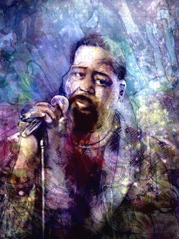 Music Jigsaw Puzzle featuring the painting Barry White Collage by Miki De Goodaboom