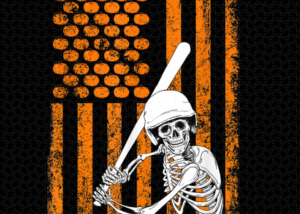 Baseball Player Fan Gift Skeleton Halloween Shirt Men Boys T shirt Framed  Art Prints wall art canvas and poster Jigsaw Puzzle